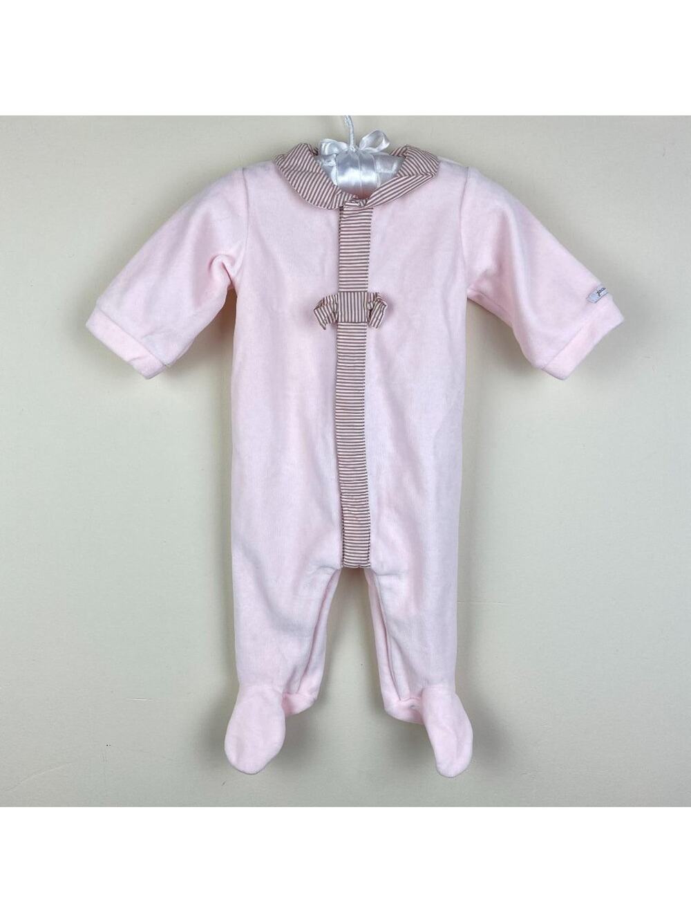 Jacadi Paris Pink Velour Bow Footie 3 Months